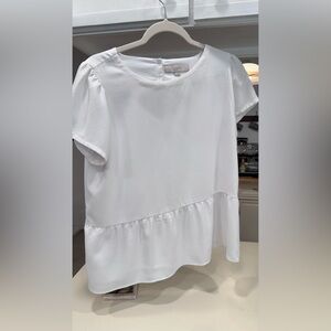 LOFT Classic White Short Sleeve Ruffle Top